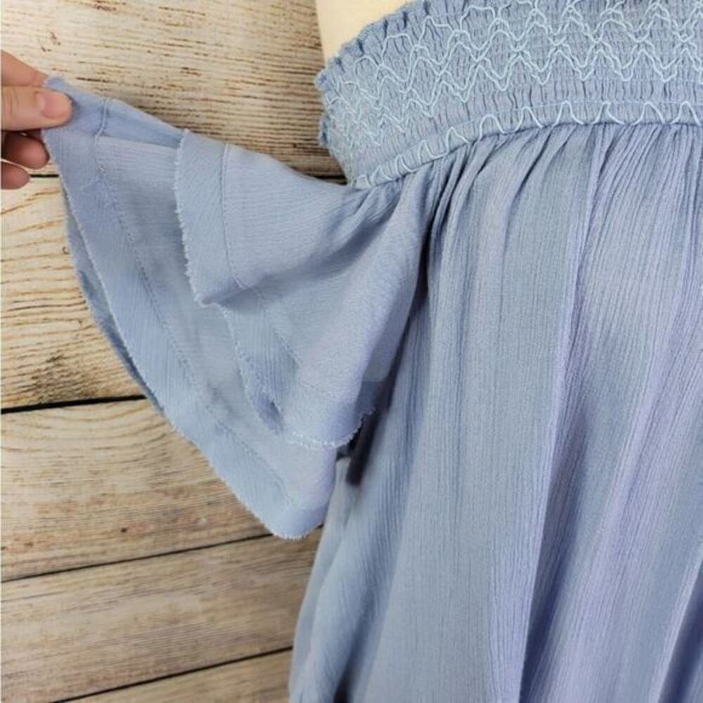 ONETHELAND Blue Off Shoulder Key Hole Back‎ Embroidered Shoulder Top Small - Picture 6 of 9